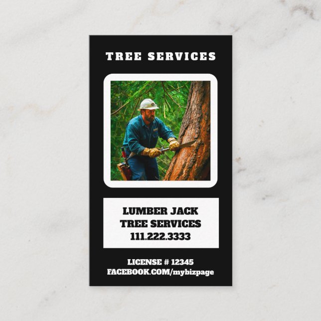 *~* QR Träd Services Lumber Jack Träd Trunk Visitkort (Framsida)