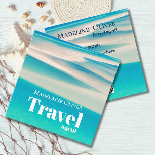 QR Travel Business Ocean Beach Modern Blue Fyrkantigt Visitkort