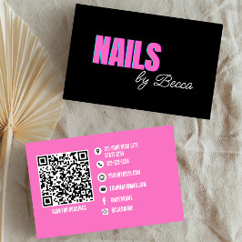QR-Trendig Shock rosa Minimal Nagel Tech Visitkort