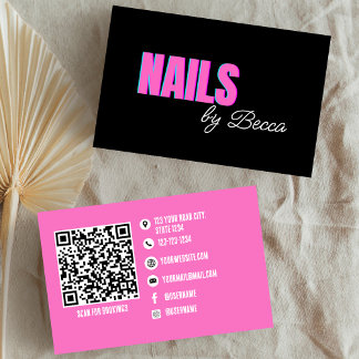 QR-Trendig Shock rosa Minimal Nagel Tech Visitkort