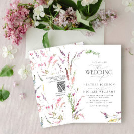 QR-Trendiget Elegant Wildblomme Blommigt Bröllop Inbjudningar