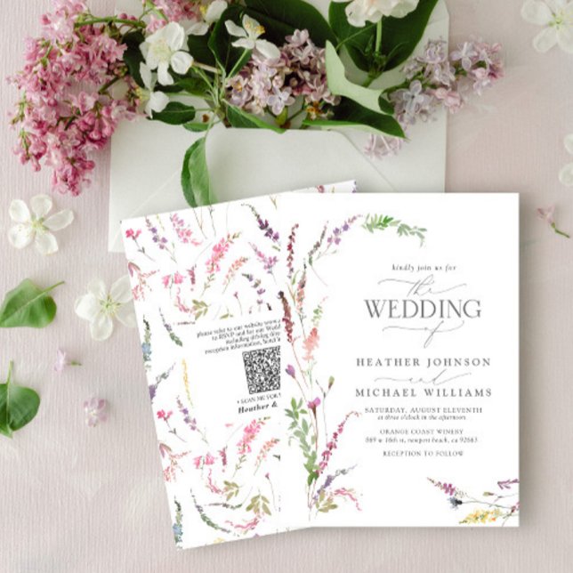 QR-Trendiget Elegant Wildblomme Blommigt Bröllop Inbjudningar (Skapare uppladdad)