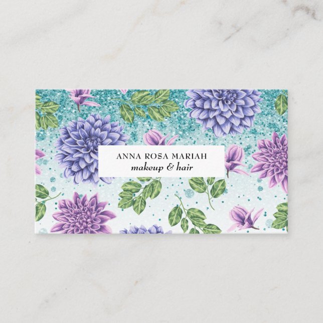*~* QR Turcos Blommigt Succulent Mönster Glitter Visitkort (Framsida)