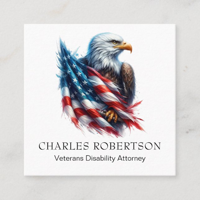 *~* QR USA American Flagga Örn AP16 Fyrkantigt Visitkort (Framsida)