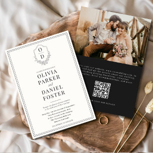 QR-Vapensköld, svart och vitt foto Modern Bröllop Inbjudningar
