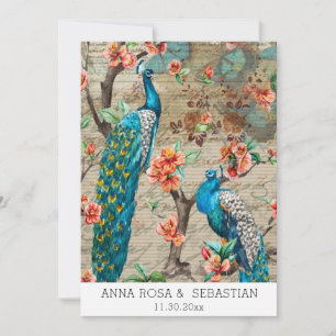 *~* QR Vintage OSA Victorian Peacock AR24 Bröllop Inbjudningar