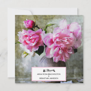 *~* QR Vintage Rosa Peony Blommigt OSA AR23 BRÖLLO Inbjudningar