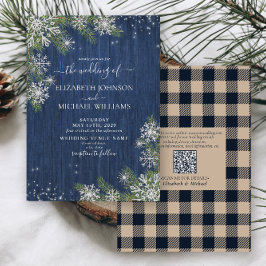 QRCode Blue Silver WinterWood Play Rustic Bröllop Inbjudningar
