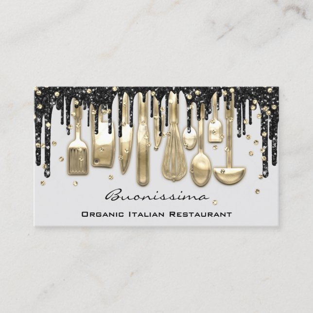 QRCode Chef Kitchen Dricks Logotyp Knivar Guld Grå Visitkort (Framsida)