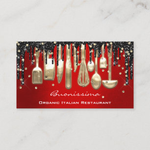 QRCode Chef Kitchen Dricks Logotyp Knivar Red Guld Visitkort