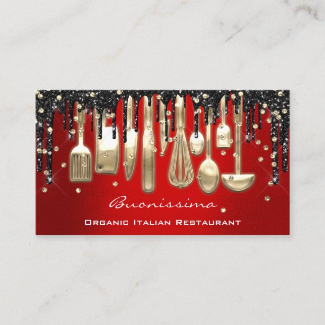 QRCode Chef Kitchen Dricks Logotyp Knivar Red Guld Visitkort (Framsida)