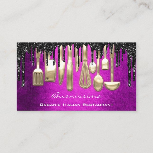 QRCode Chef Kitchen Dricks Logotyp Knivar Rosa Gul Visitkort (Framsida)