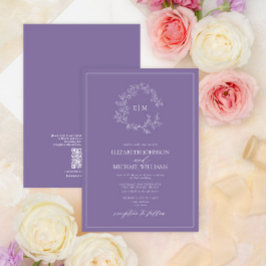QRCode Lilac Lavender Leafy Vapensköld Monogram Br Inbjudningar