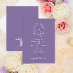 QRCode Lilac Lavender Leafy Vapensköld Monogram Br Inbjudningar