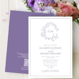 QRCode Lilac Lavender Leafy Vapensköld Monogram Br Inbjudningar