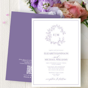 QRCode Lilac Lavender Leafy Vapensköld Monogram Br Inbjudningar