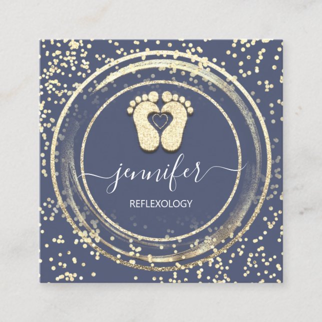 QRCode Logotyp Reflexology Foot Massage Feed Blue Fyrkantigt Visitkort (Framsida)