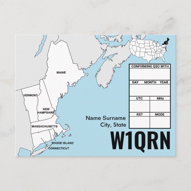 QSL-kort New England-karta Vykort (Framsida)