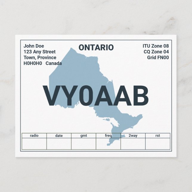 QSL-kort Ontario-karta Vykort (Framsida)