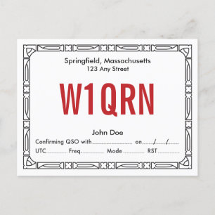 QSL-kort Retro Art Deco röd text Vykort