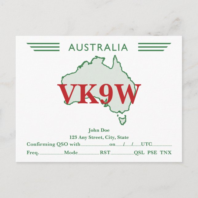 QSL-kort Retro Australia Karta Grönt Vykort (Framsida)