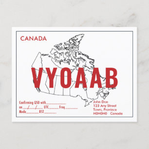 QSL-kort Retro Canada Karta Red Text Vykort