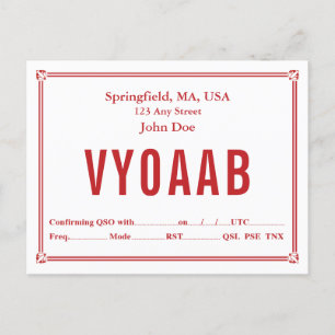 QSL-kort Retro Red Gräns Corner Ornaments Vykort