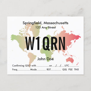 QSL-kort Retro World Red & Grönt Karta Vykort