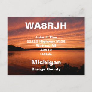 QSL Postcards HAM Radio Ops Sunset Cloud rows Sea Vykort