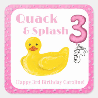 Quack and Splash Anka 3-års inbjudan Fyrkantigt Klistermärke