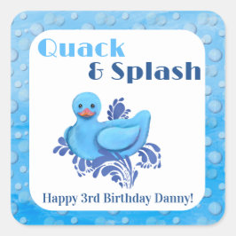 Quack and Splash Duck 3-års födelsedagsinbjudan Fyrkantigt Klistermärke