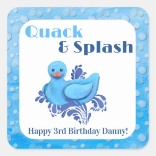 Quack and Splash Duck 3-års födelsedagsinbjudan Fyrkantigt Klistermärke