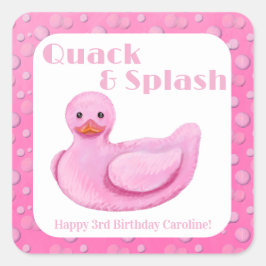 Quack and Splash Duck 3-års inbjudan Fyrkantigt Klistermärke