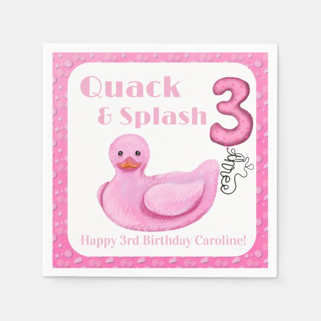 Quack and Splash Duck 3-års inbjudan Pappersservett (Framsidan)