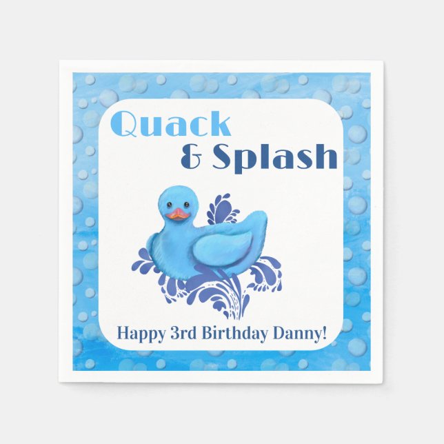Quack and Splash Duck 3-års inbjudan Pappersservett (Framsidan)