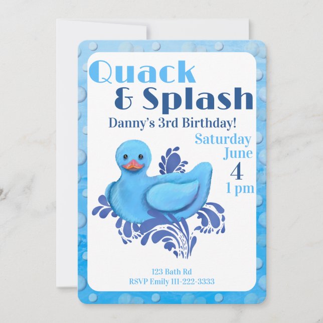 Quack and Splash Duck 3rd Birthday Invitation Inbjudningar (Framsida)