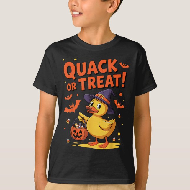 Quack eller treat Funny Rubber Anka Duckie Hallowe T Shirt (Framsida)