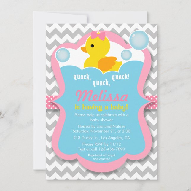 Quack Rubber Ducky Girl Baby Shower-inbjudan Inbjudningar (Framsida)