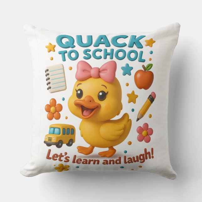 Quack to School - Cute Anka Back to School Kudde (Framsida)