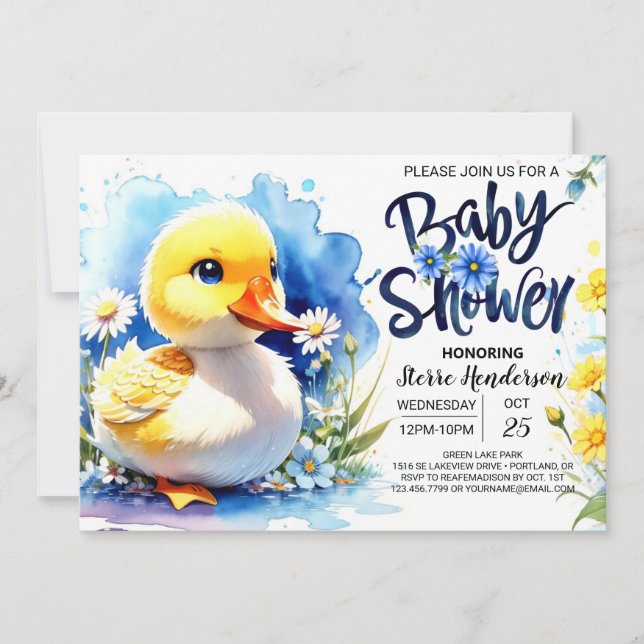 Quacking Blue Baby Shower Inbjudningar (Framsida)