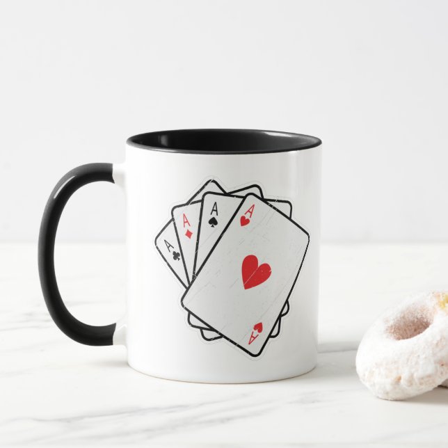 Quad Ess: Alla fyra Lucky Ace-kort Mugg (Med munk)