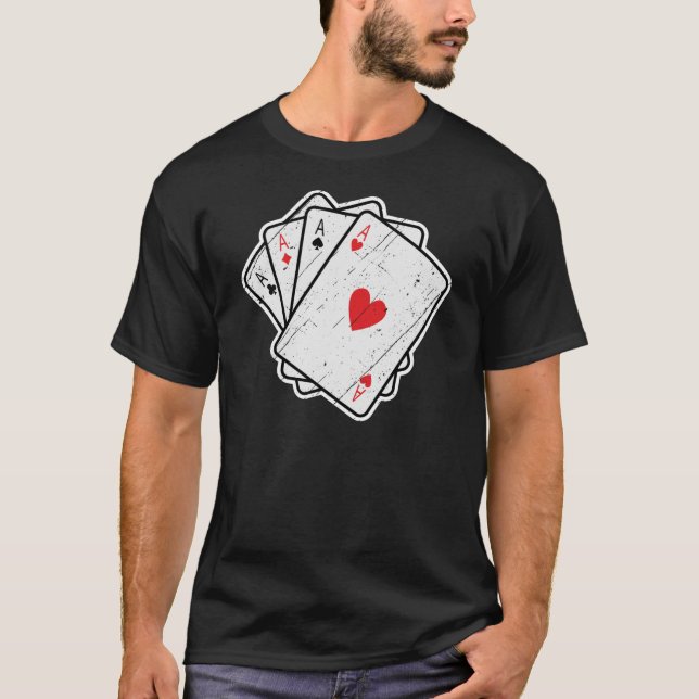 Quad Ess: Alla fyra Lucky Ace-kort T Shirt (Framsida)