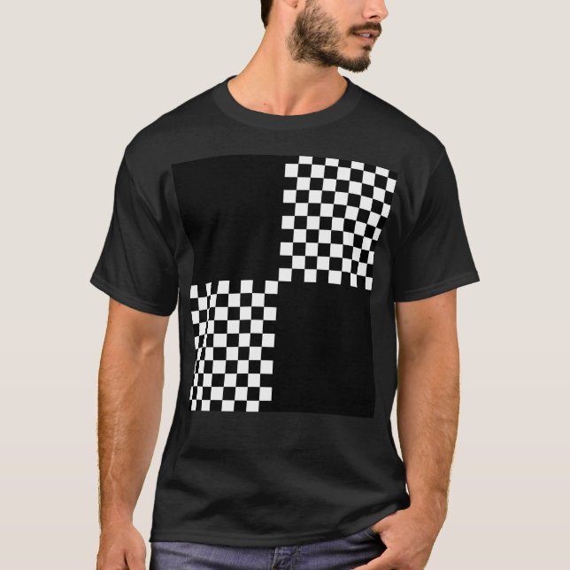 Quad Ska White Checked Mönster T Shirt (Framsida)
