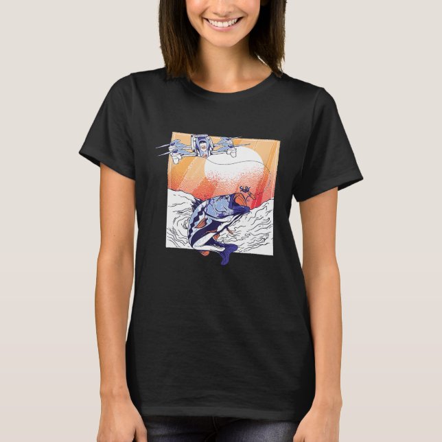 Quadcopter Drone Fishing Salt Vatten Sunset Tuna S T Shirt (Framsida)
