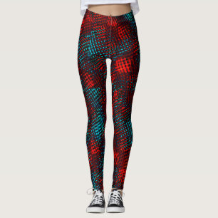 Quadriculados riscados em vermelho e azul claro. leggings
