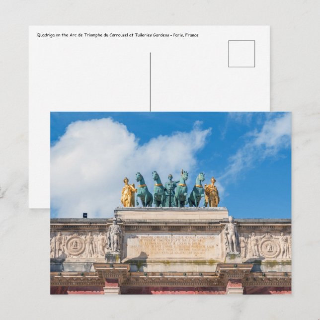 Quadriga on Arc de Triomphe du Carrousel - Paris Vykort (Fram/baksida)