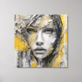 Quadro abstrato rosto de mulher amarelo e cinza canvastryck