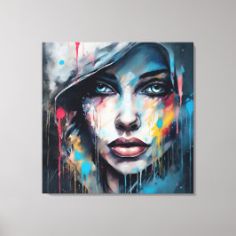 Quadro abstrato rosto de mulher azul cinza etc... canvastryck