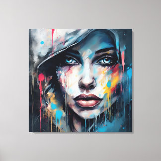 Quadro abstrato rosto de mulher azul cinza etc... canvastryck