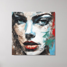 Quadro abstrato rosto de mulher azul, cinza marrom canvastryck